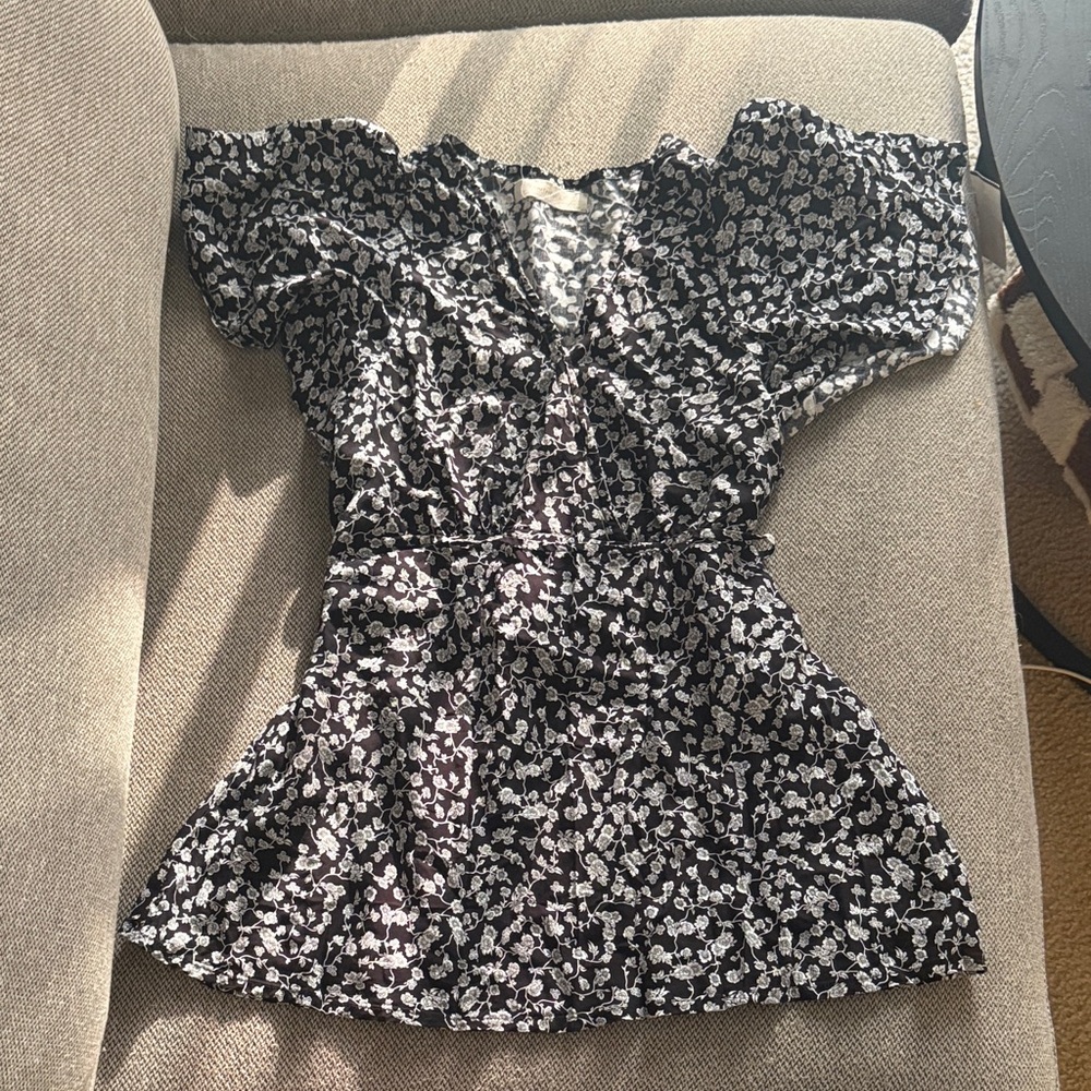 Faithfull the Brand Black Floral Ruffle Peplum Top